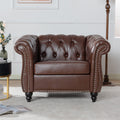 LEVNARY Leather Chesterfield Chair, Mid-Century Modern Single Sofa Chair, Tufted Upholstered Rolled Armchair for Home Bedroom Re