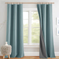 NICETOWN Skylark Blue Full Blackout Back Tab Linen Curtains 84 Long 2 Panels Set, Boho-Chic Thick Linen Blend Drapes, Insulated 