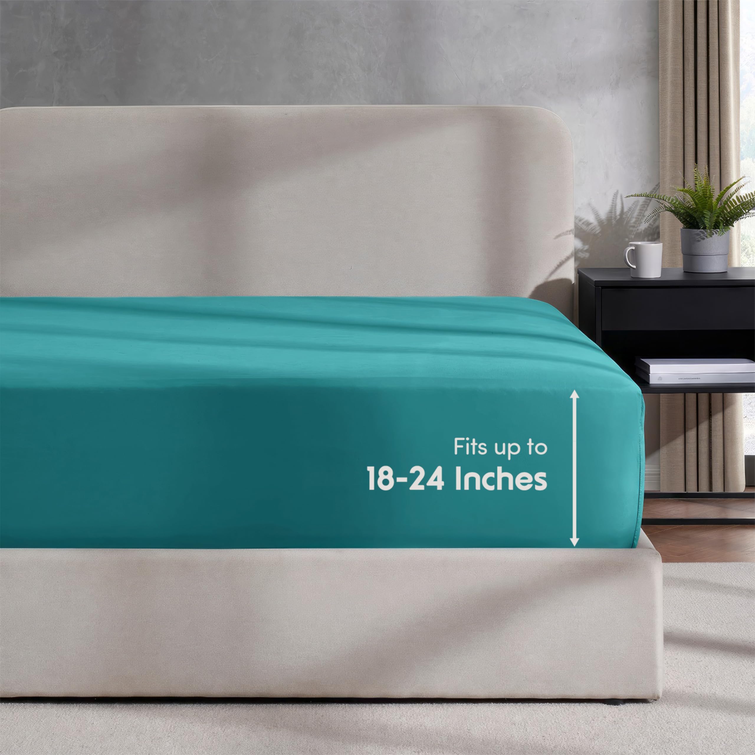 Nestl Extra Deep Pocket King Fitted Sheet, Teal Fitted Sheet King Size, 1800 Microfiber King Fitted Sheet Only, Ultra Soft King 