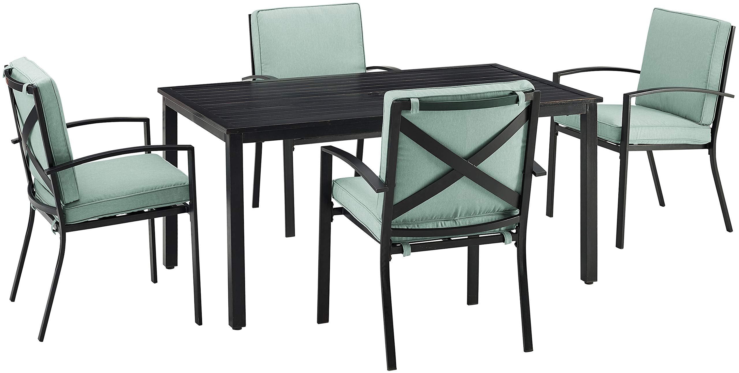 Crosley Furniture Kaplan 5-Piece Outdoor Dining Set for 4, Patio Table and Chairs for Backyard, Deck, Oiled Bronze with Mist Cus