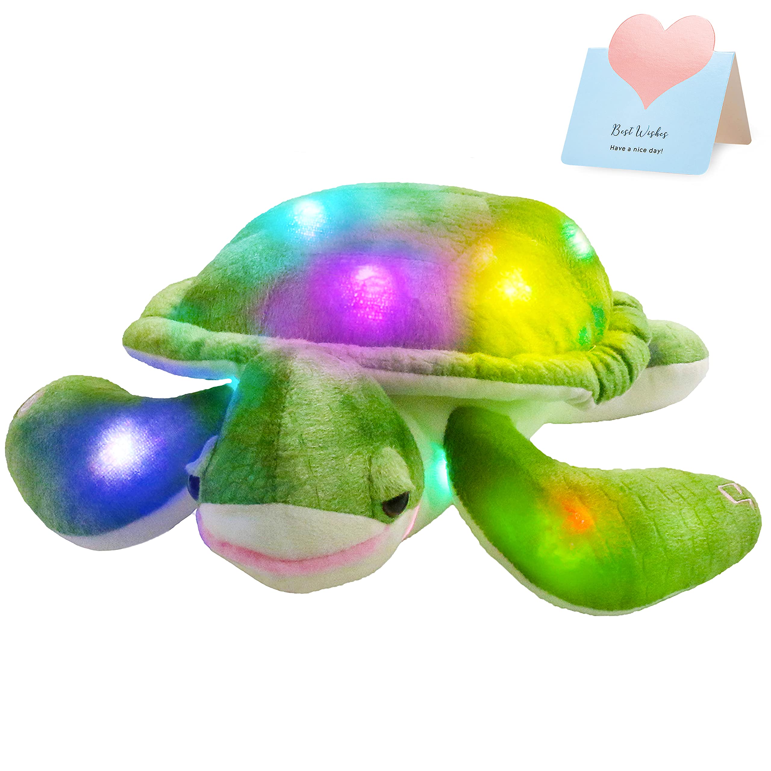 Glow Guards 14 Light up Sea Turtle Stuffed Animal LED Soft Ocean Life Plush Toy Pillow with Colorful Night Lights Glowing Birt