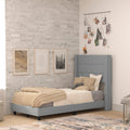 Flash Furniture Hollis Upholstered Platform Bed - Gray Faux Linen Wingback Headboard - Twin - Mattress Foundation with Slatted S