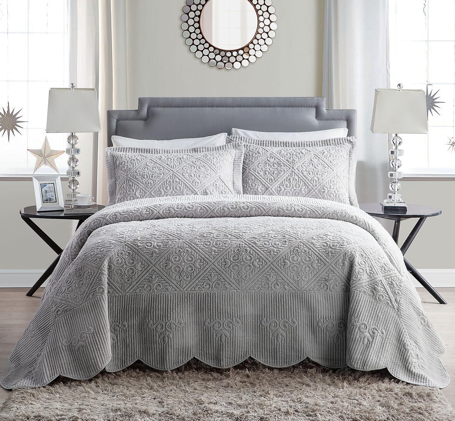 VCNY Home - Quilt Set, 2-Piece Plush Bedding with Matching Sham, Elegant Room Decor (Westland Grey, Twin)