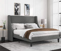 Allewie Queen Bed Frame, Platform Bed Frame Queen Size with Upholstered Headboard, Modern Deluxe Wingback, Wood Slat Support, Ma