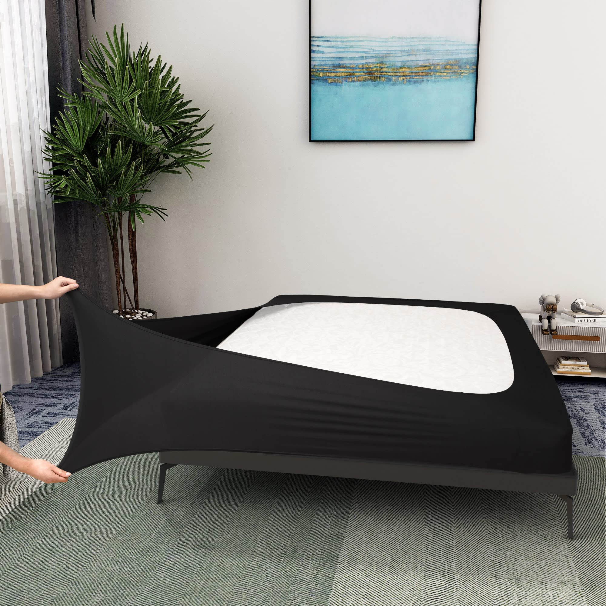 Box Spring Cover Queen Size - Jersey Knit & Stretchy Wrap Around 4 Sides Bed Skirt for Hotel & Home - Queen/ Queen XL, Black