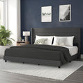 Flash Furniture Hollis Upholstered Platform Bed - Charcoal Faux Linen Wingback Headboard - King - Mattress Foundation with Slatt