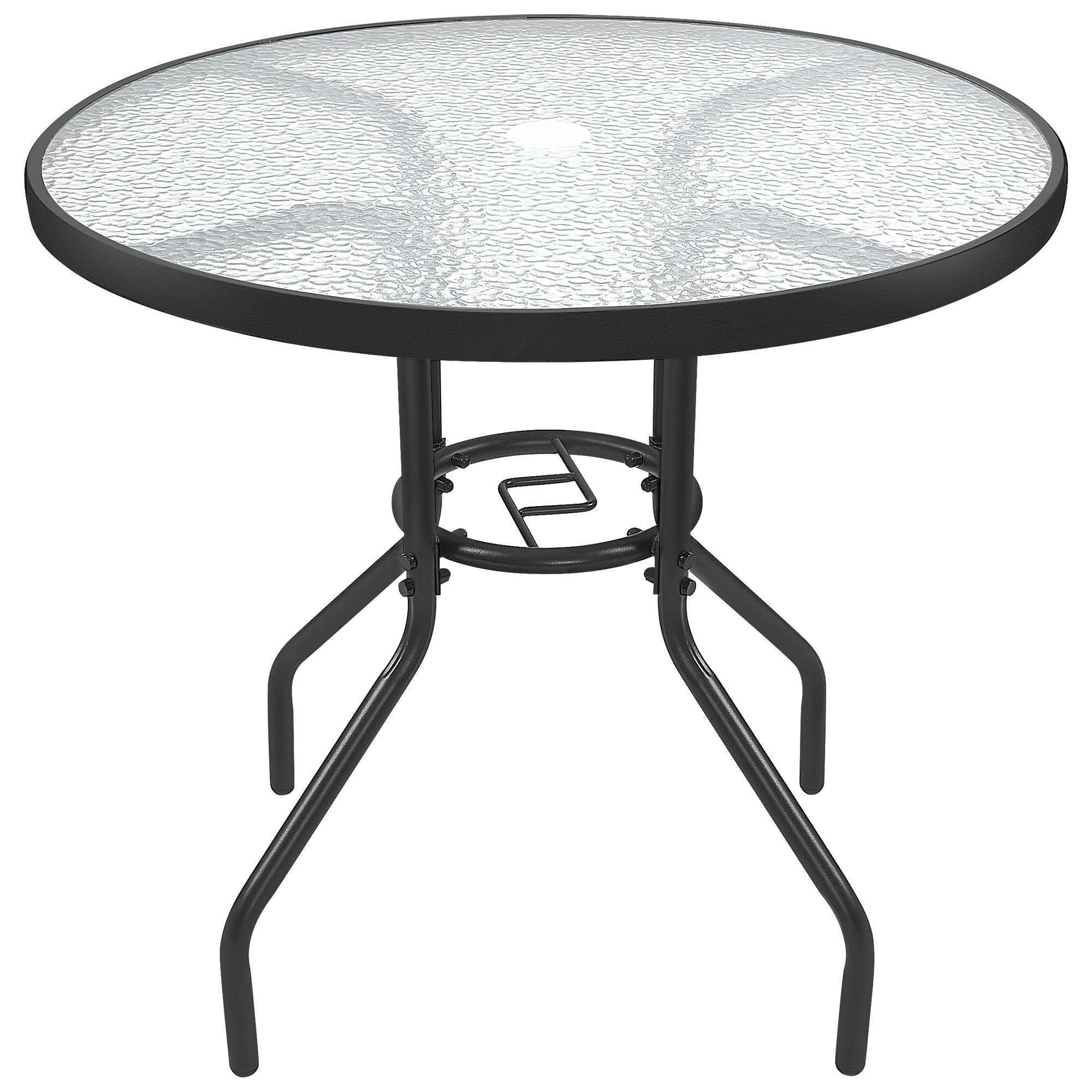 costoffs Garden Dining Table Outdoor Round Table Patio Coffee Table with Umbrella Hole 80cm x 80cm x 72.5cm
