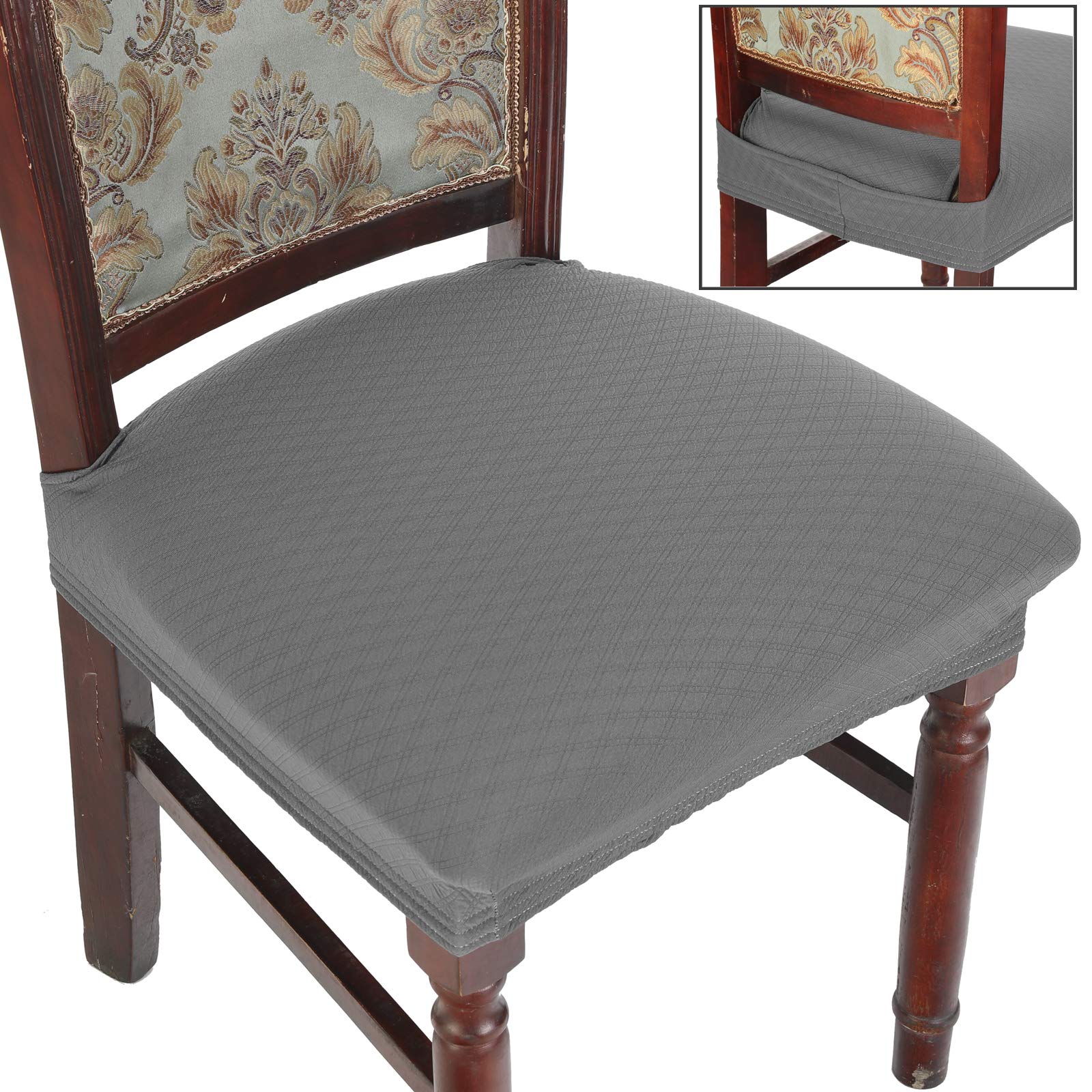 BUYUE Dining Room Chair Covers Set of 6, Easy Installation Stretchy Jacquard Armless Kitchen Chair Seat Protectors, TPU not Mixe