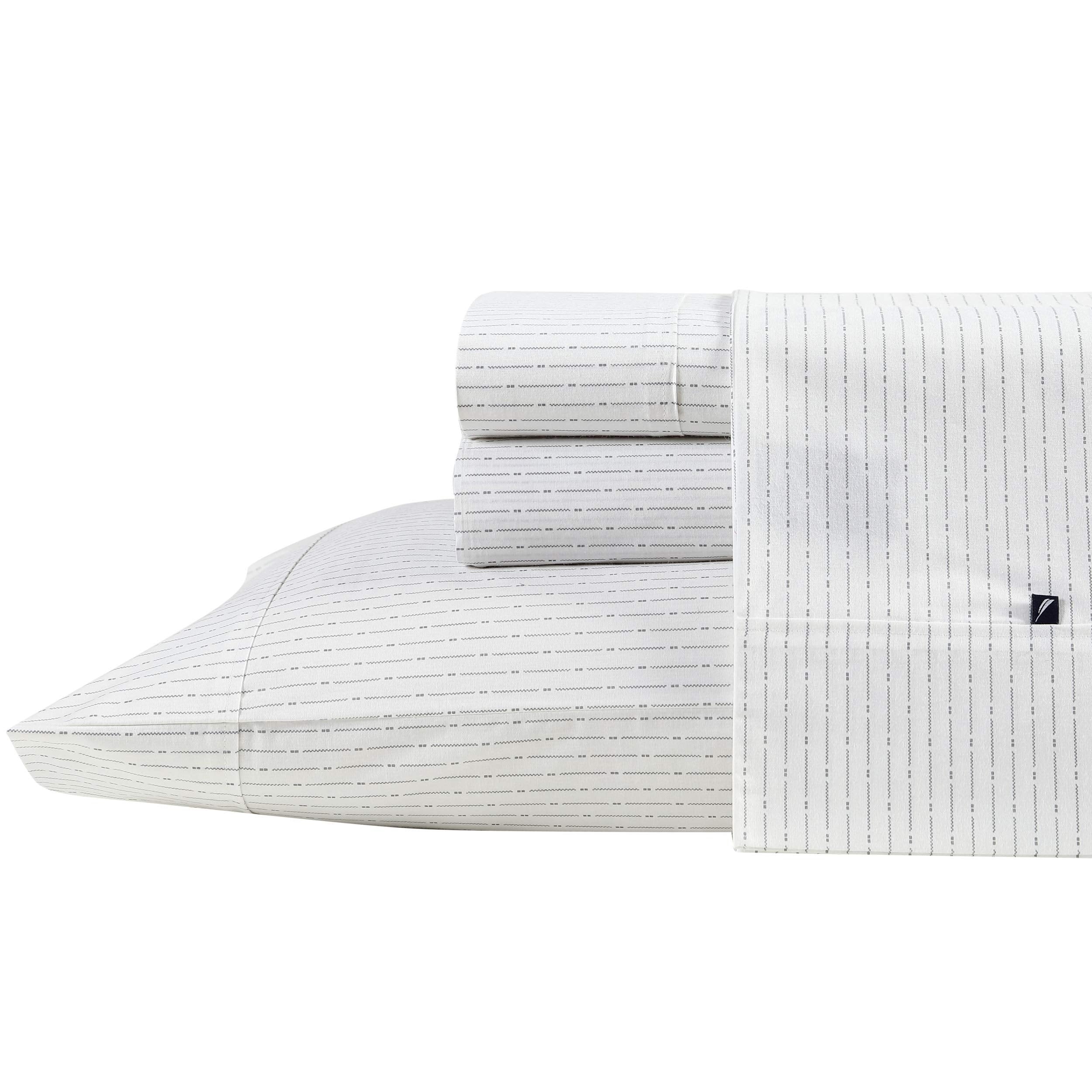 Nautica - King Sheets, Cotton Percale Bedding Set, Casual Home Decor (Buoy Line Grey, King)
