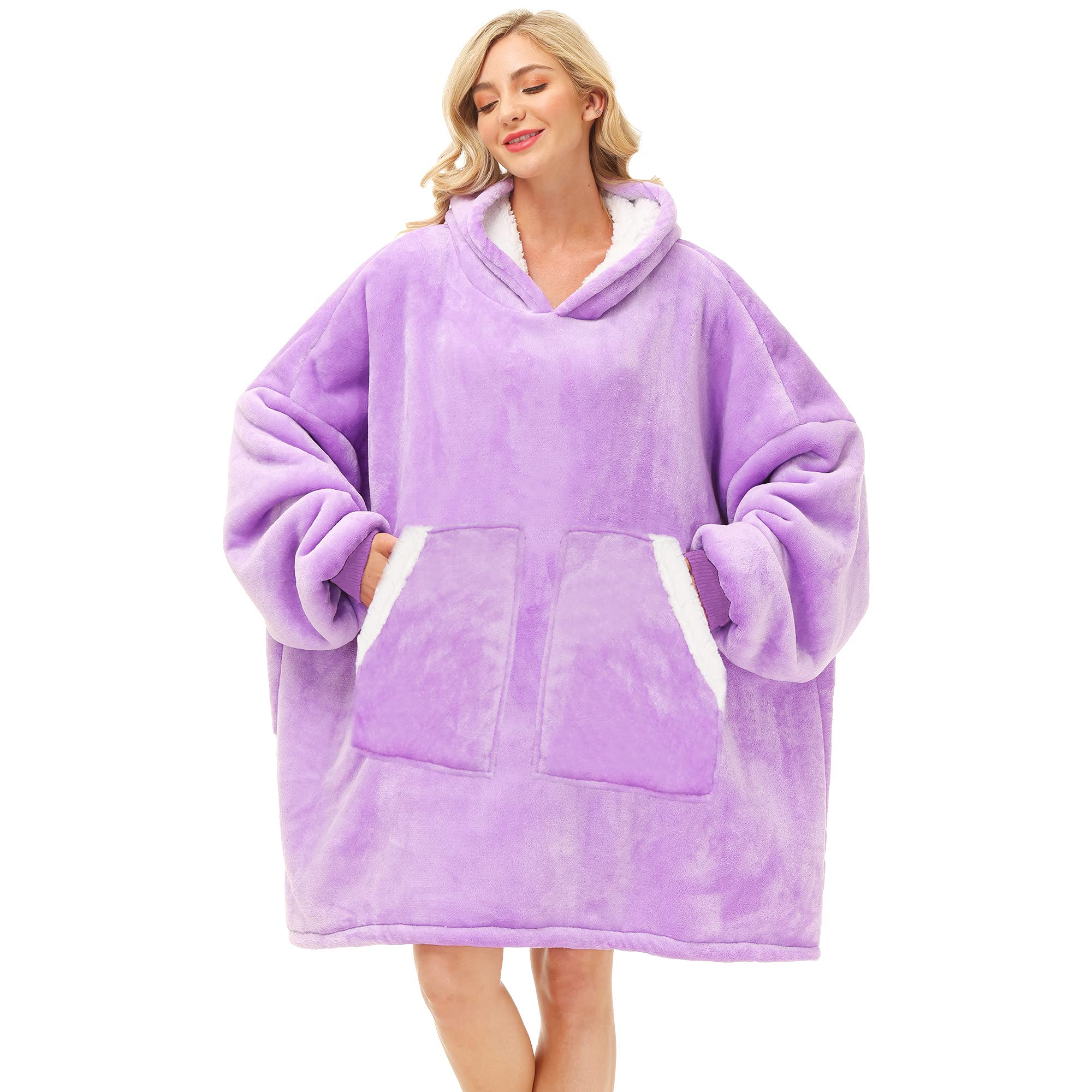 Kipswiza Oversized Wearable Blanket Hoodie, Sherpa Fleece Thick Warm Big Hooded Sweatshirt Blanket for Women Men Mom Sister Girl