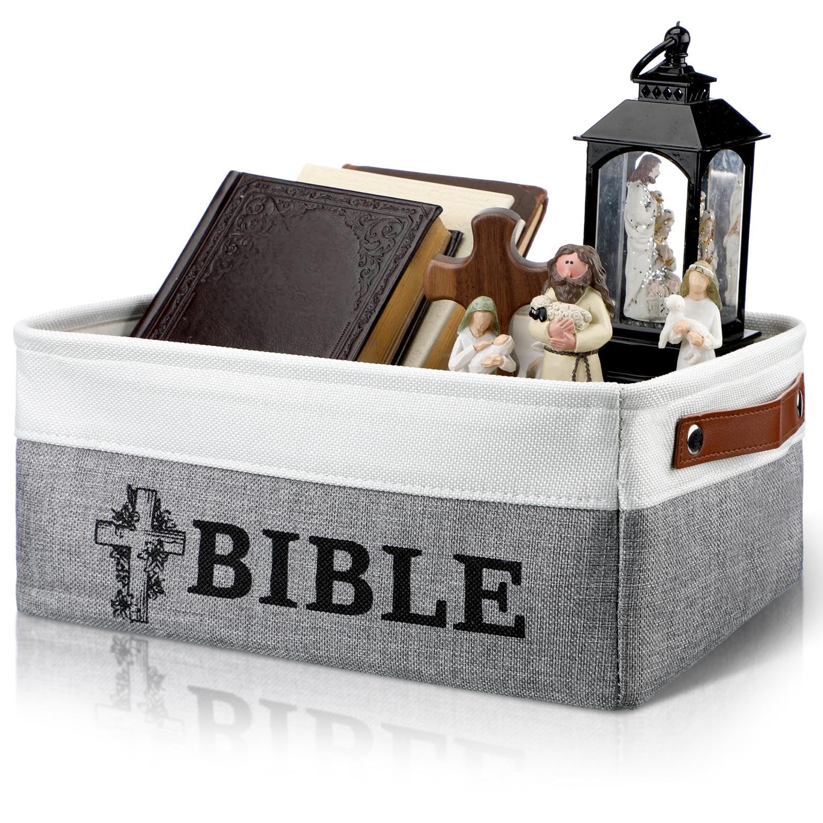 Marsui Bible Theme Book Lover Gifts Bible Cross Book Storage Basket Storage Bin Bookish Accessories Bookworm Christian Gift for 