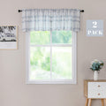 White Blue Check Valance Curtain for Kitchen Linen Blend Semi Sheers Rod Pocket Rustic Farmhouse Style Window Treatment Drape, 2