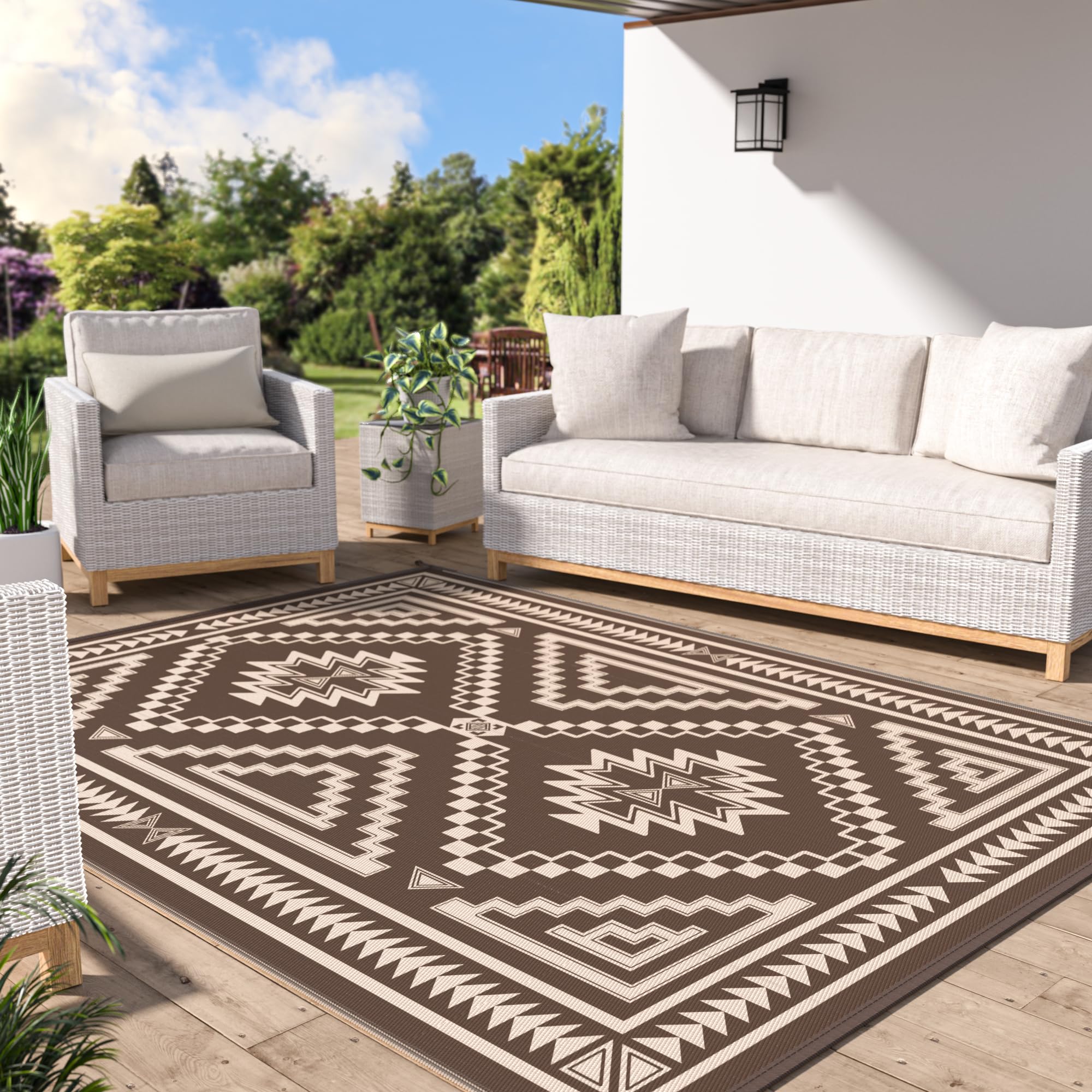 GENIMO Outdoor Rug for Patio Clearance, 9x12 ft Waterproof Mat,Reversible Plastic Camping Rugs, Rv, Porch, Deck, Camper, Balcony