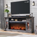 OKD Farmhouse Fireplace TV Stand for 80 Inch TV, Entertainment Center with 42 Fireplace & LED Lights, Modern Media Console Table