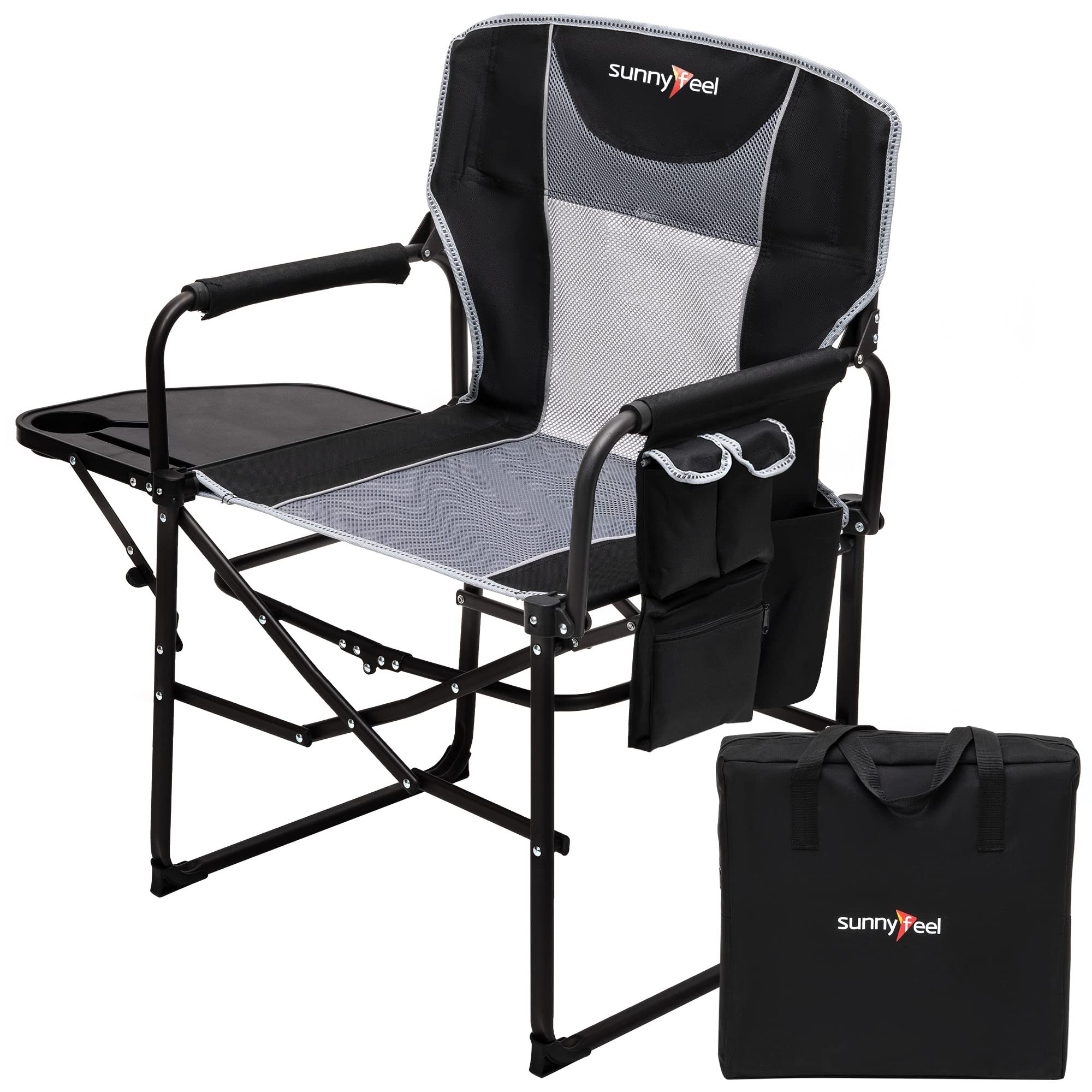 SUNNYFEEL Camping Directors Chair, Heavy Duty,Oversized Portable Folding Chair with Side Table, Pocket for Beach, Fishing,Trip,P