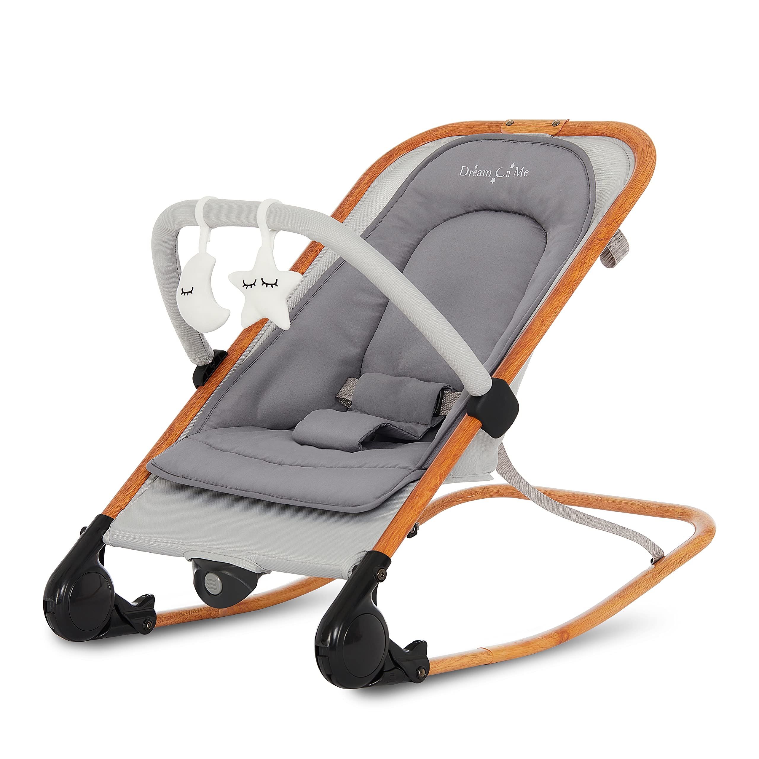 Dream on Me Rock with me 2-in-1 Rocker and Stationary Seat | Compact Portable Infant Rocker with Removable Toys Bar & Hanging To