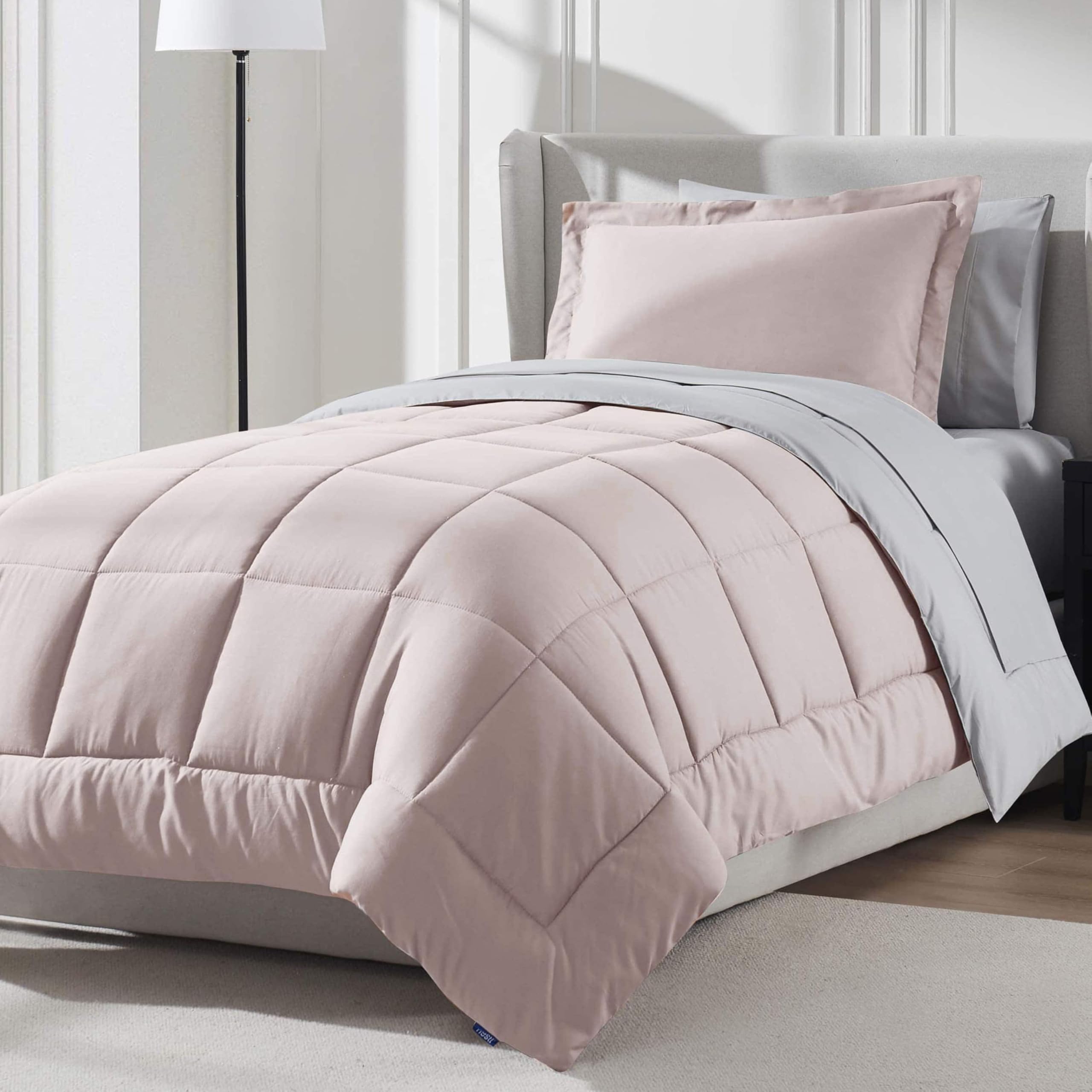 Nestl 5 Piece Twin XL Comforter Set - Blush Pink Reversible Bed in a Bag - Complete Twin XL Size Bedding Set with Sheets, Pillow