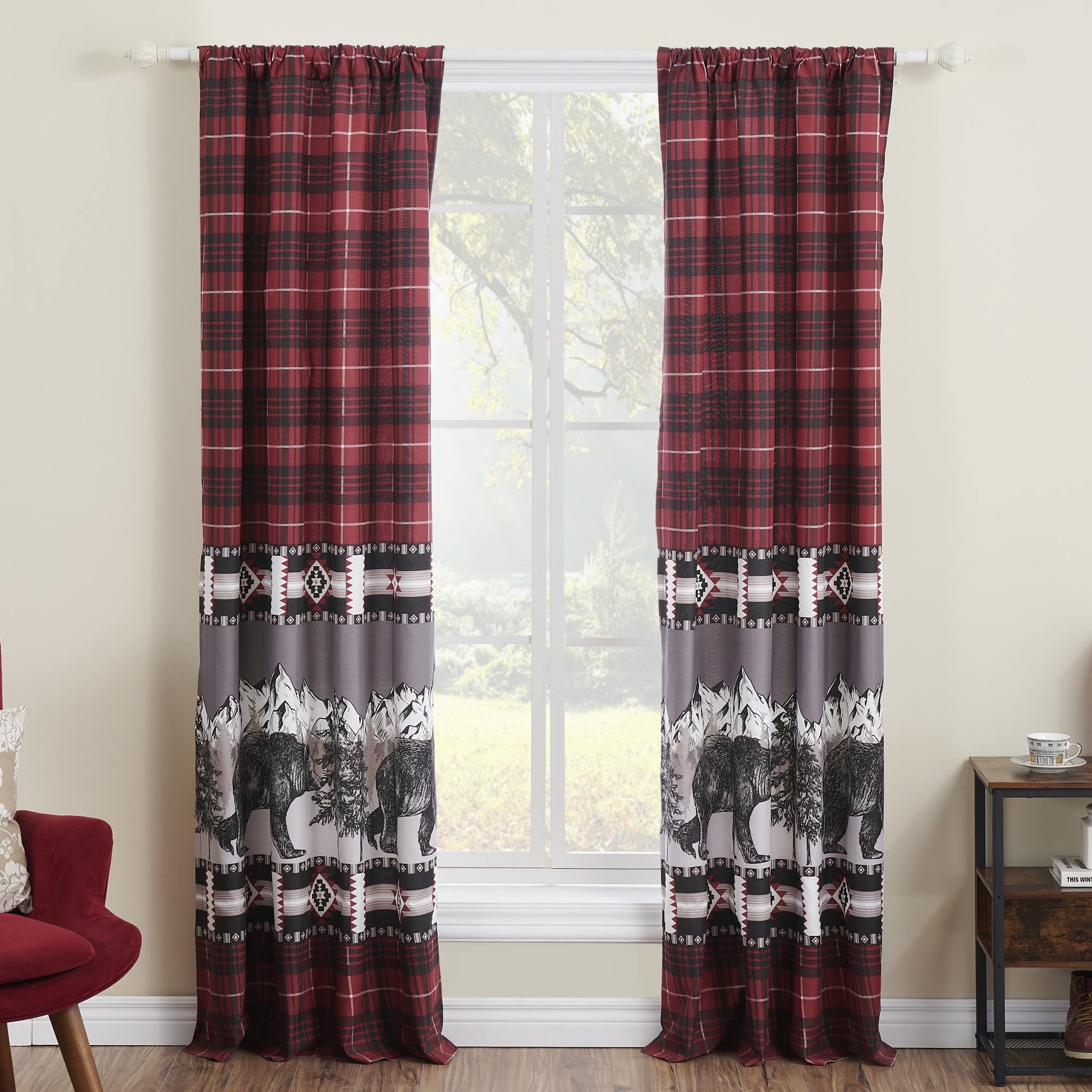 Greenland Home Timberline Curtain Panel Set, 84 x 84 inches, Red