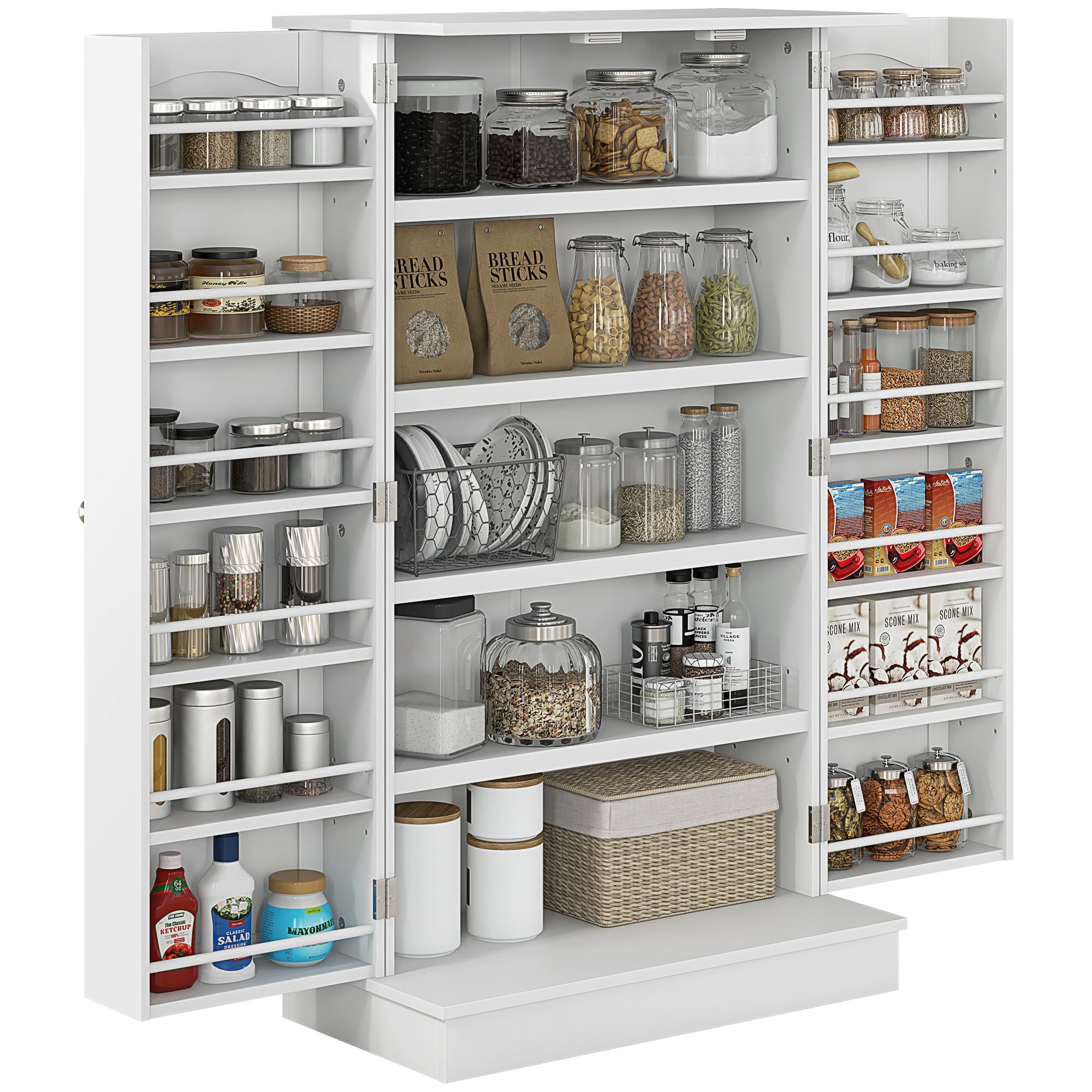 HOMCOM 41 Kitchen Pantry Storage Cabinet, Freestanding Kitchen Cabinet with 12 Door Shelves, Double Doors, 5-Tier Shelving and A