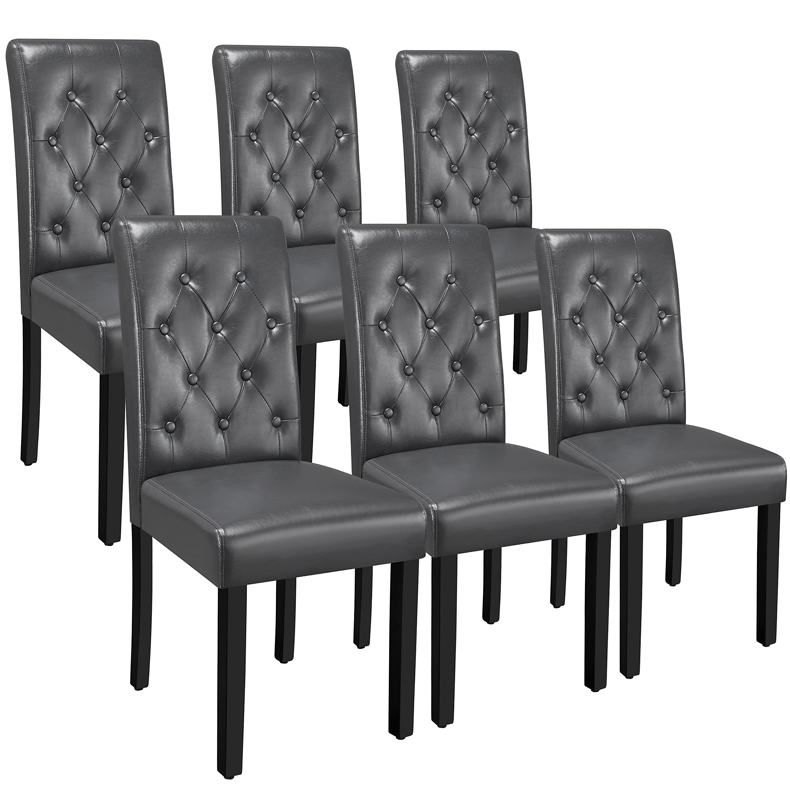 Yaheetech Dining Chairs Set of 6, PU Leather Kitchen Chairs with Solid Wood Legs and Button Tufted Seat for Home, Restaurants, G