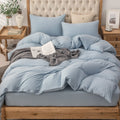 PURE ERA Jersey Knit Duvet Cover Set 100% T-Shirt Cotton Super Soft Comfy 3pc Bedding Set with Zipper Closure (Solid Light Blue,