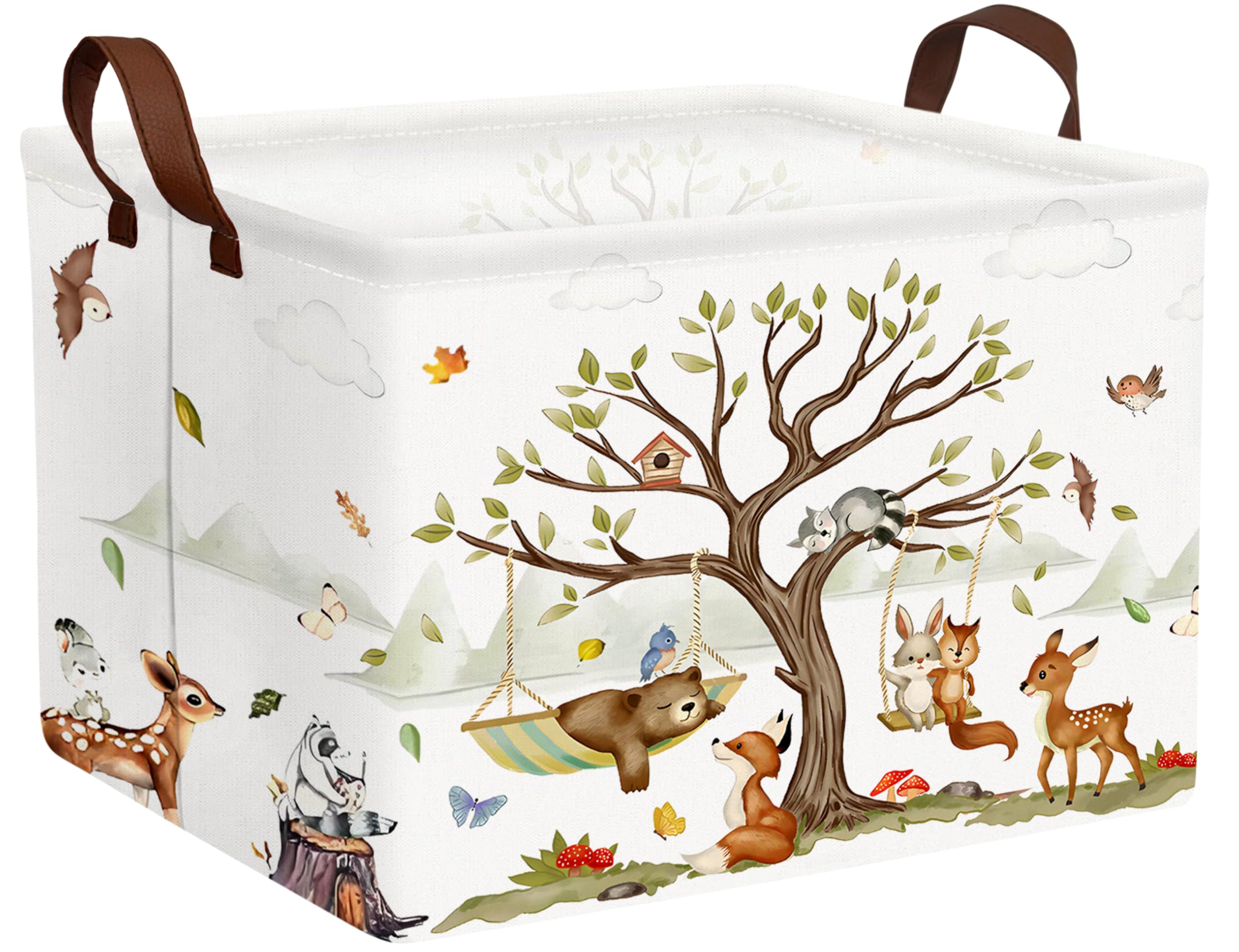 BOOHIT Large Woodland Baby Toy Basket Collapsible Kids Storage Bin Cute Shower Gift Box Forest Nursery Decor (Animals)