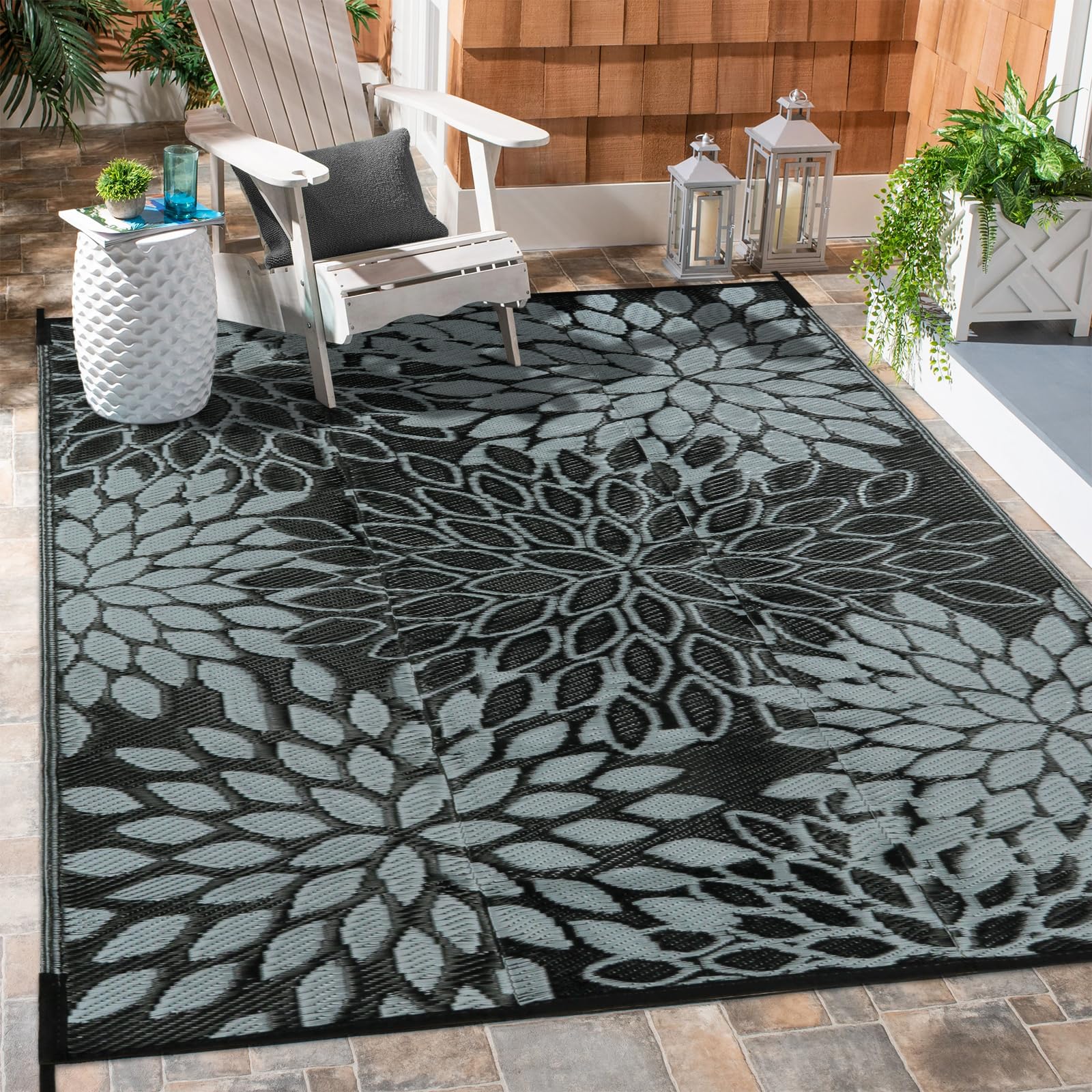 Anidaroel Outdoor Rugs 6x9ft for Patios Clearance Waterproof, Reversible Tropical Plastic Straw Camping Mat Outside Rug, Large O