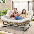 RADIATA Double Egg Rocking Chair for 2, Oversized Rattan Recliner Loveseat with Padded Cushion, 700 Lbs Heavy Duty Comfy Large P