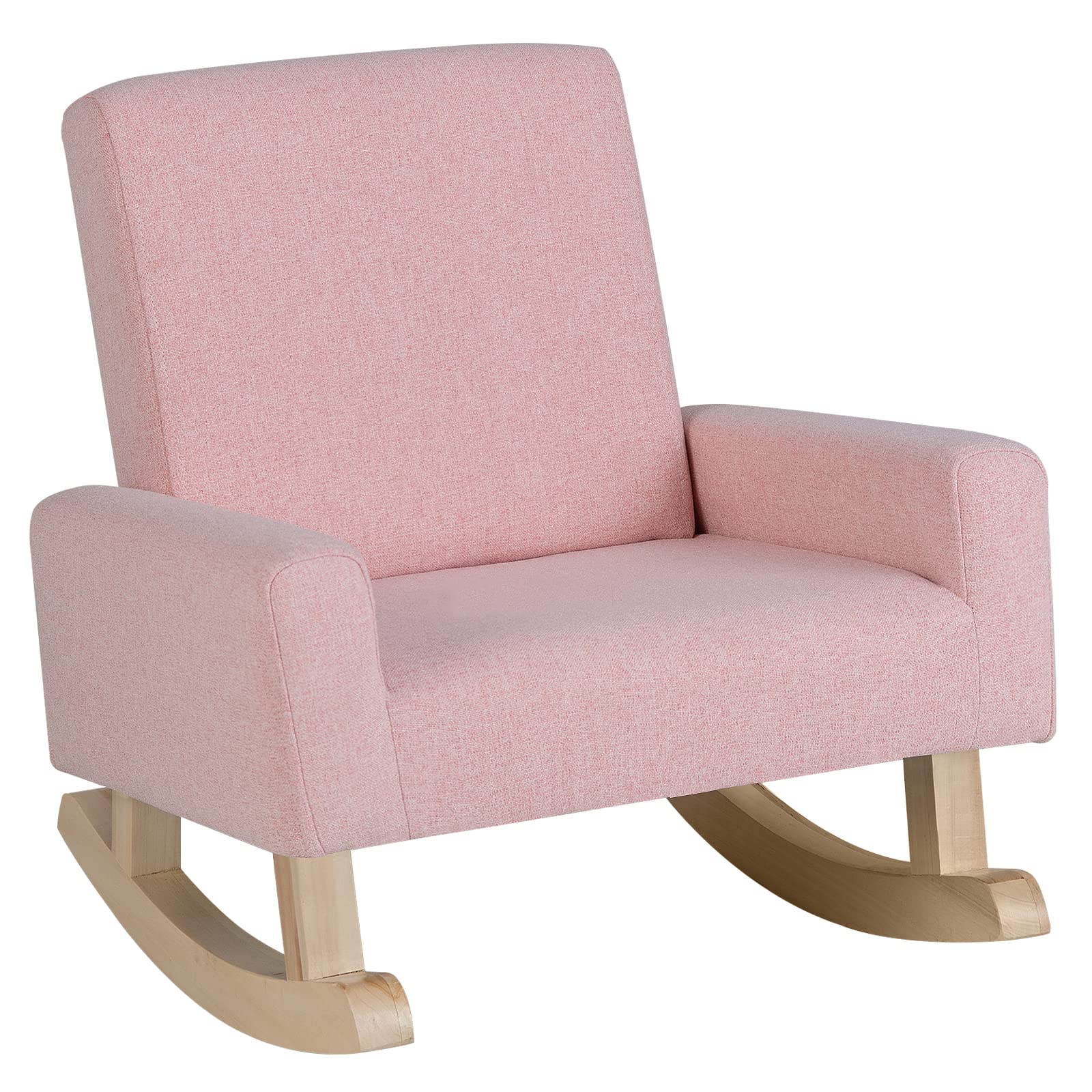 Costzon Kids Sofa, Toddler Rocking Chair with Solid Wood Frame, Linen Fabric, Anti-Tipping Design, Children Furniture Armchair f