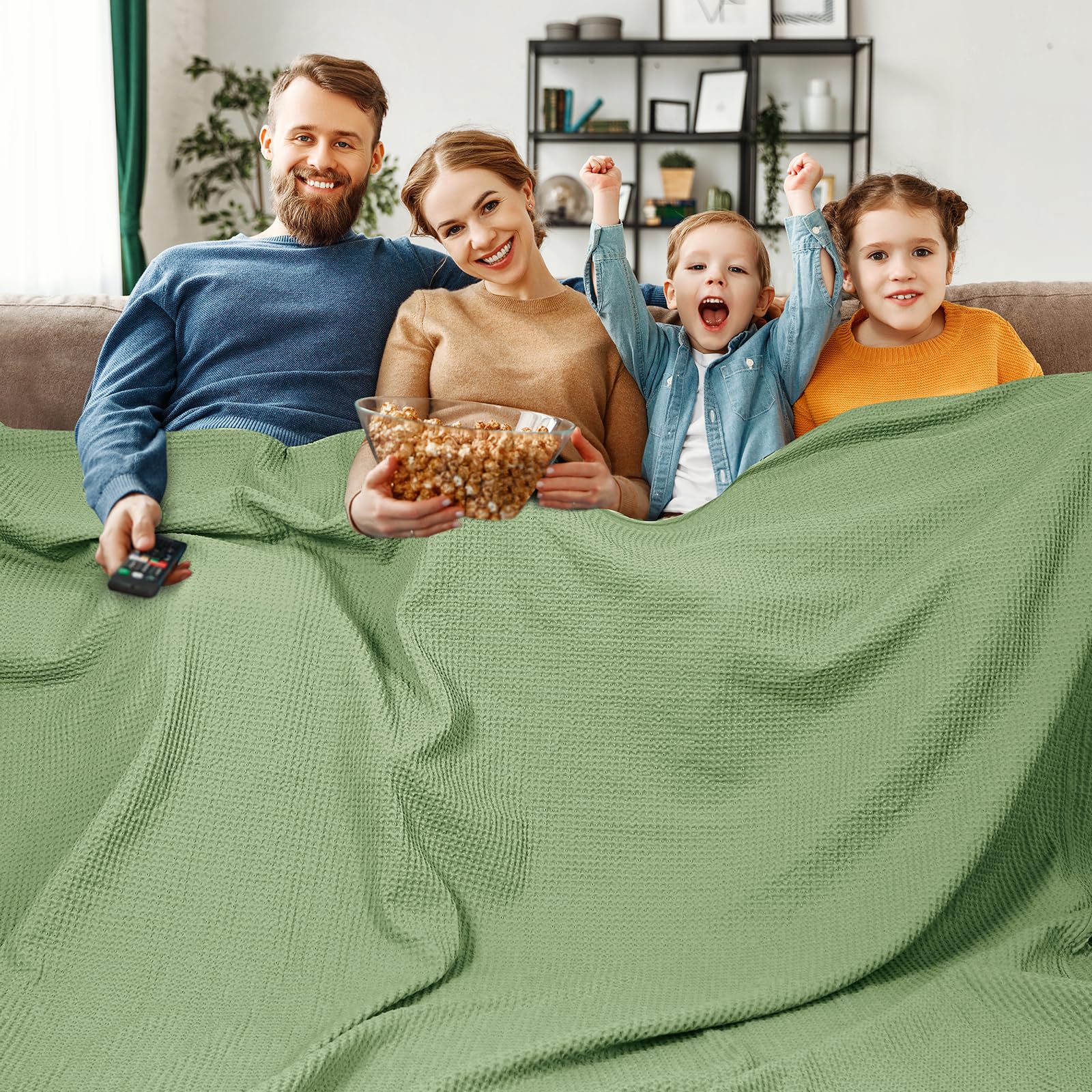 PHF 100% Cotton Waffle Weave Blanket Oversized King Size 120x 120- Lightweight Washed Soft Breathable Oversize Huge Blanket Perf