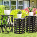 Y&M Set of 3 Black End Tables, Nesting Metal Round Coffee Table, Heavy Duty Meta Plant Stand Decorative Garden Stool, Outdoor Mu