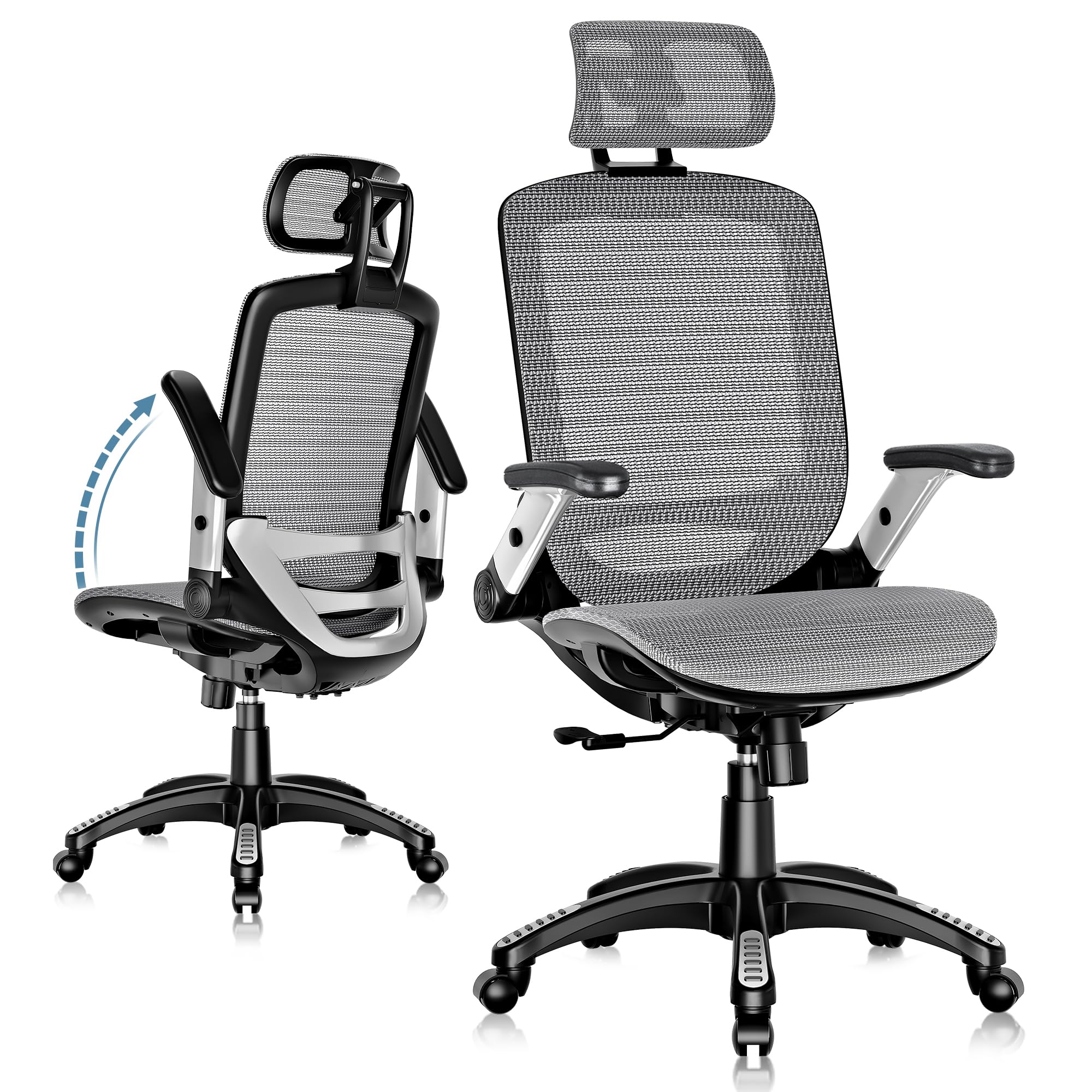 GABRYLLY Ergonomic Office Chair, High Back Home Desk Chair with Headrest, Flip-Up Arms, 90-120 Tilt Lock and Wide Cushion, Big a