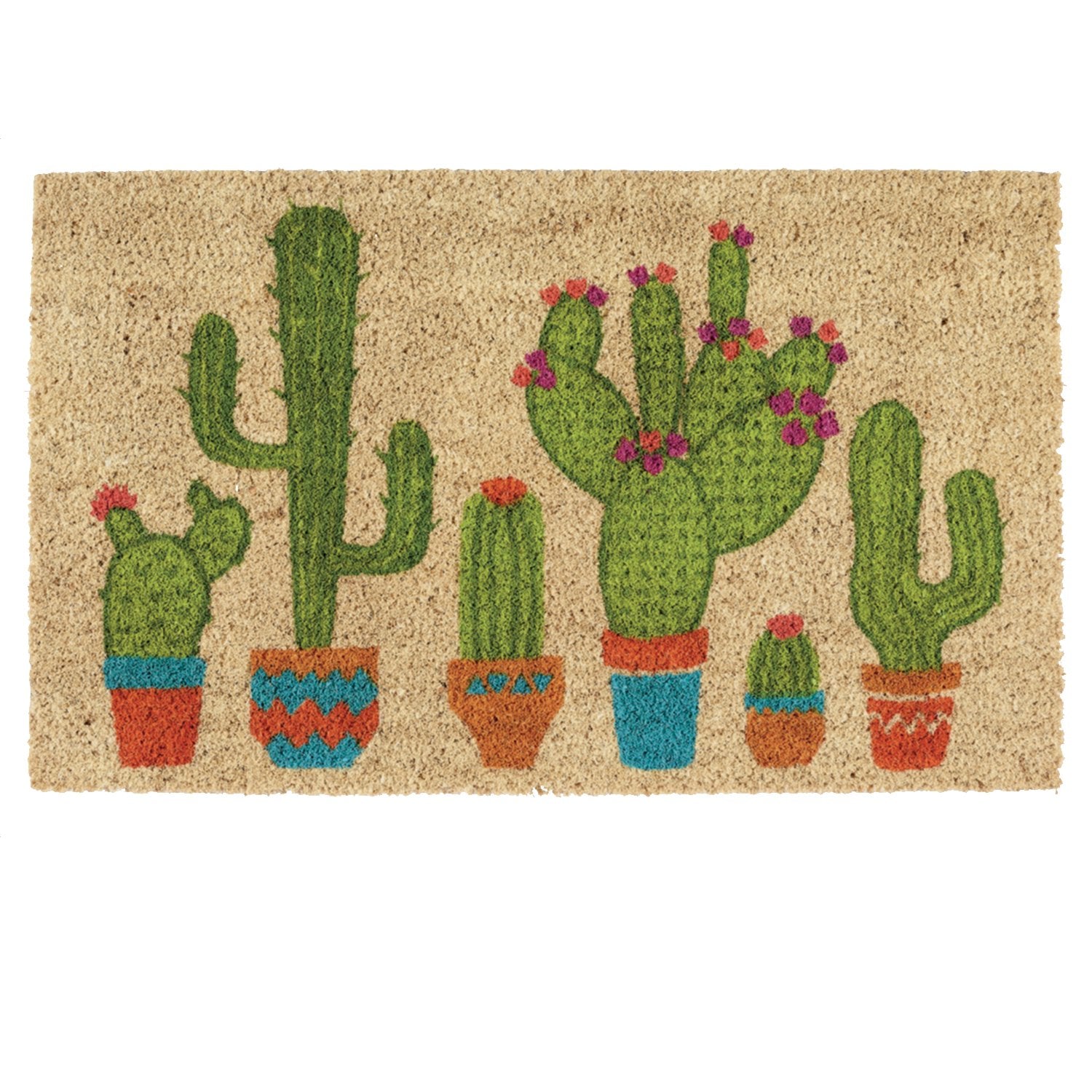 DII Floral Design Collection Natural Coir Doormat, 17x29, Cactus