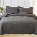 MarCielo 3-Piece 100% Cotton Oversized Bedspread Lightweight Quilt Coverlet Embroidery Farmhouse Bedding Set T0 (Dark Grey, Over