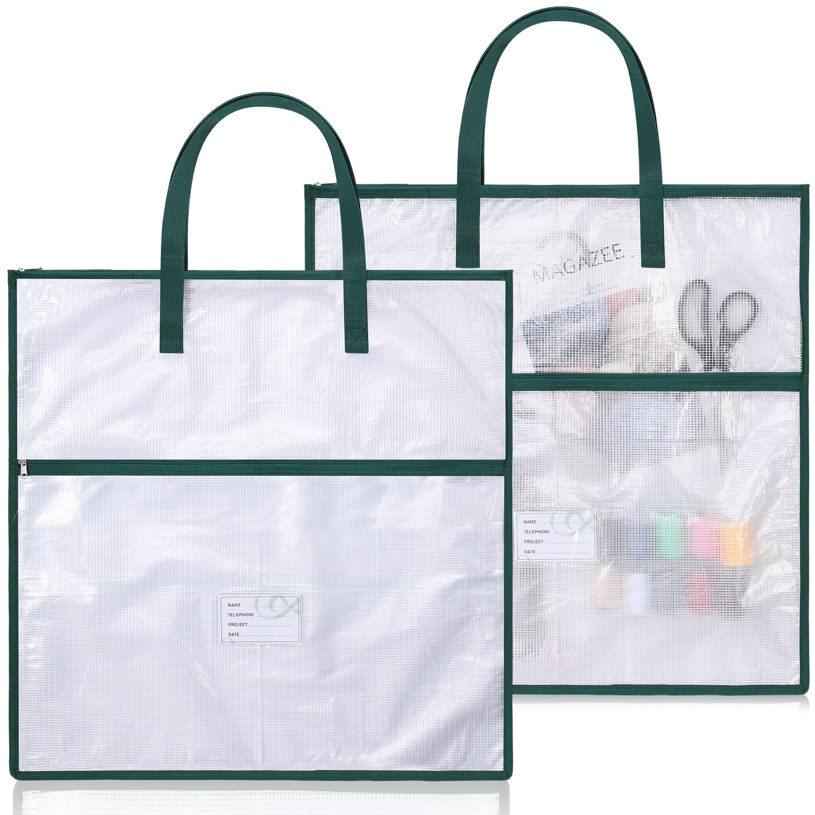 Feifeiya 2 Pack 13.8 Inch Sew Project Bag Quilting Embroidery Craft Organizer Storage Bag with Handle and Pocket Zippered with T