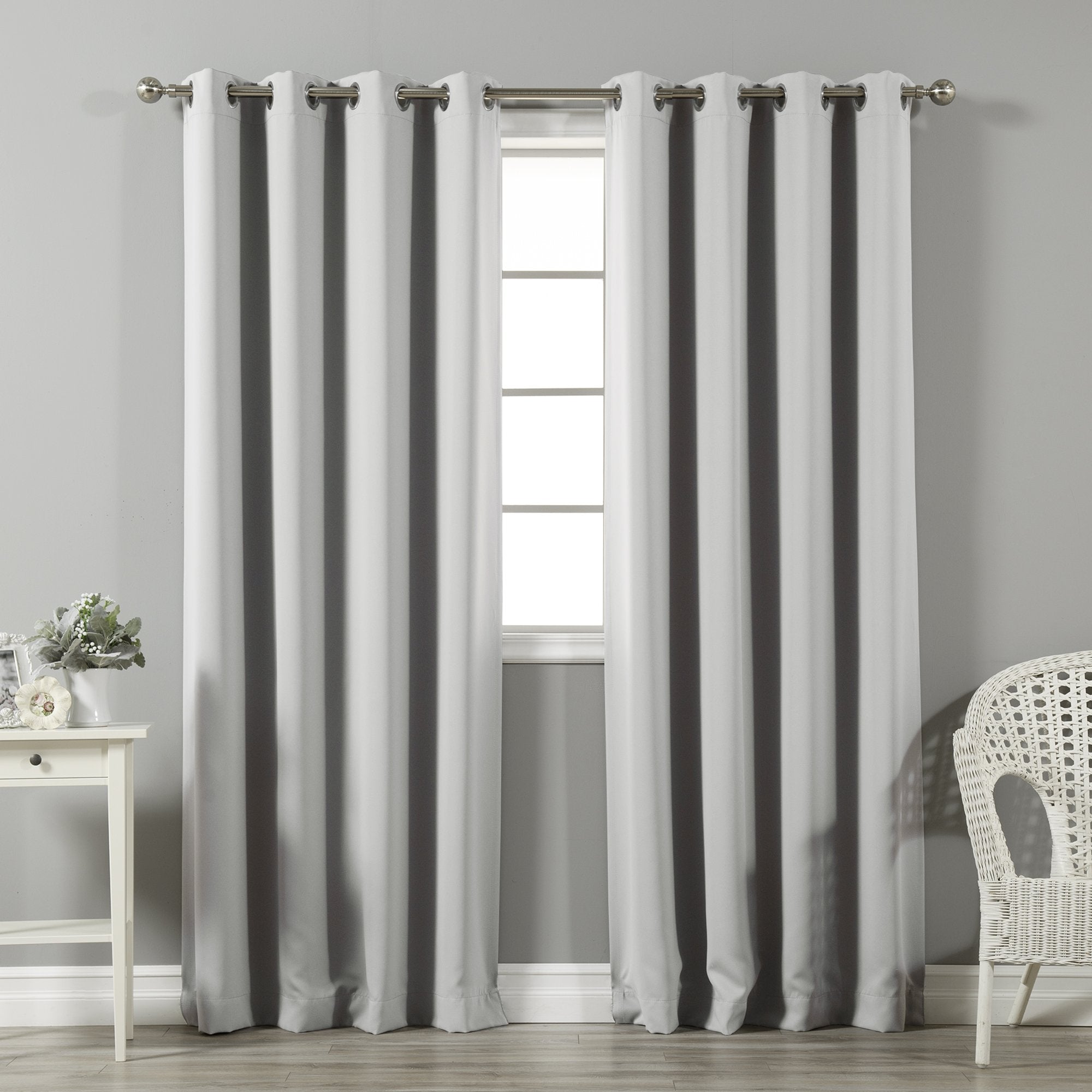Best Home Fashion Thermal Insulated Blackout Curtains - Stainless Steel Nickel Grommet Top - Light Grey - 52 W x 96 L - (Set of 