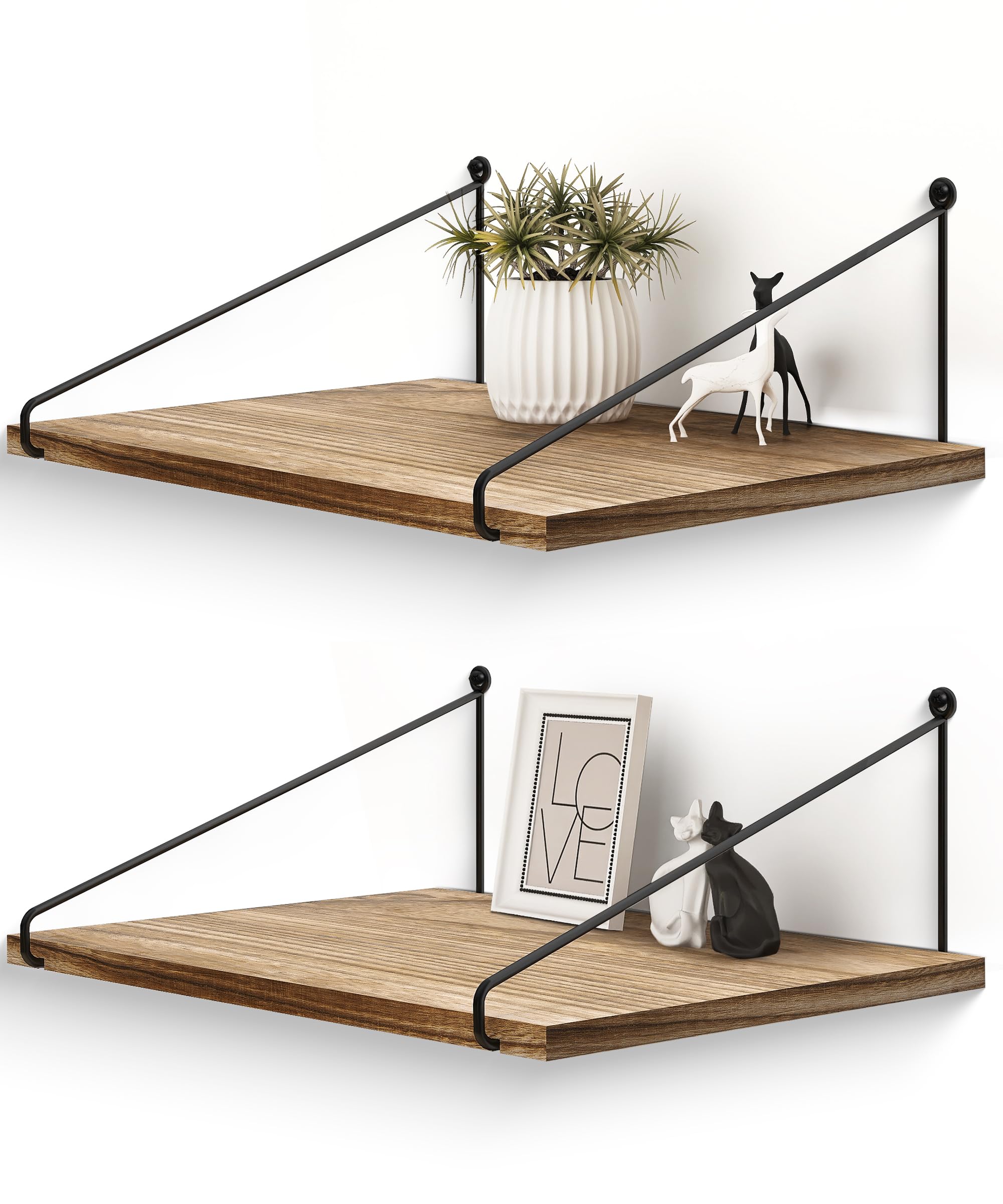 Afuly 12 Inch Deep Floating Shelves for Wall, Rustic Farmhouse Wall Mounted Hanging Shelf Large Wood Organizers Bookshelf, Set o