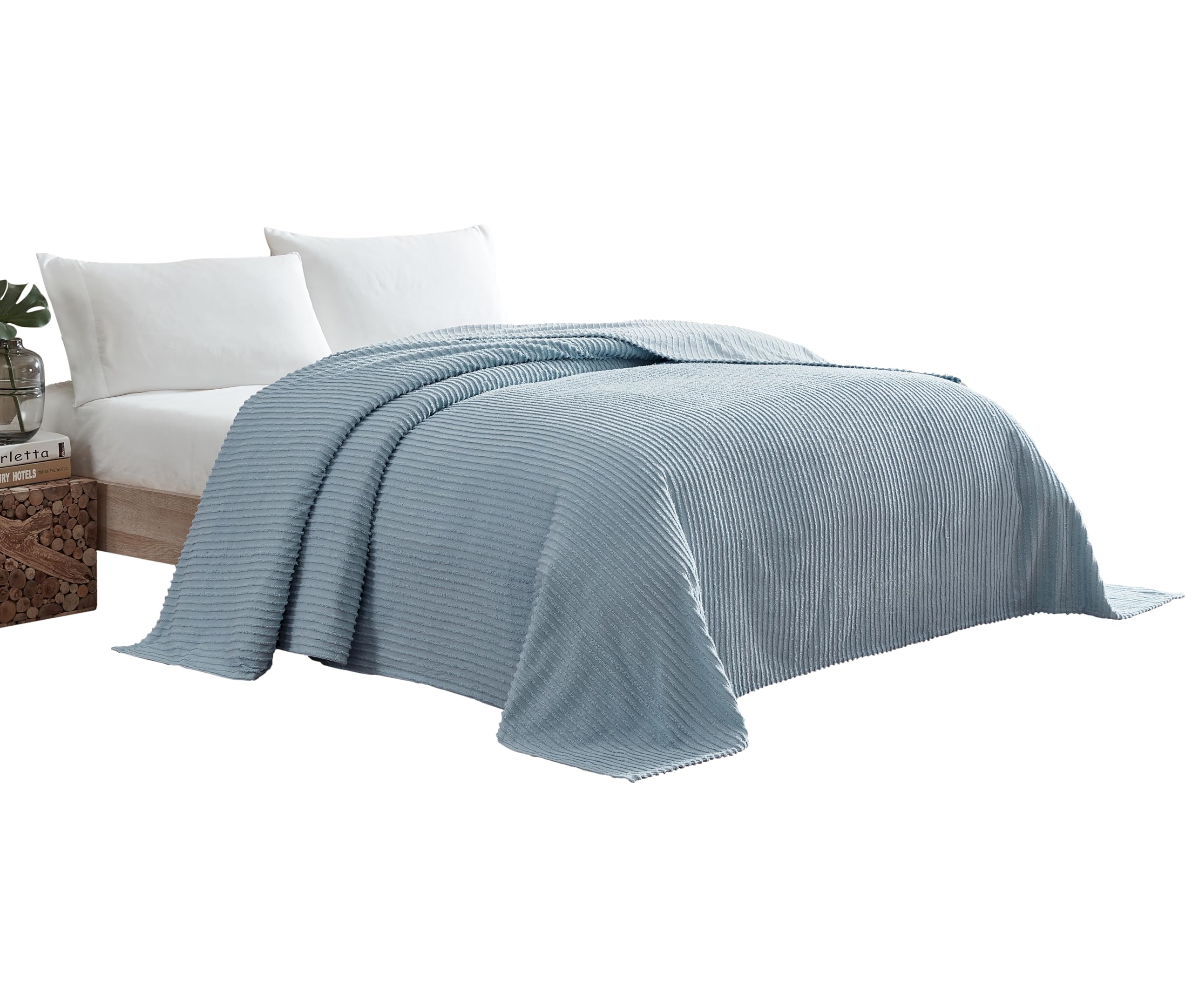 Beatrice Home Fashions Channel Chenille Bedspread, King, Blue