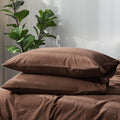 MooMee Bedding Pillowcases Pack of 2 100% Washed Cotton Linen Like Textured Breathable Durable Soft Comfy (Cocoa Brown, King)