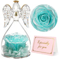 Yamonic Mom Birthday Gifts for Mom, Angel Figurines with Real Rose Gifts for Her Women Grandma, Preserved Flowers Rose Angel Fig