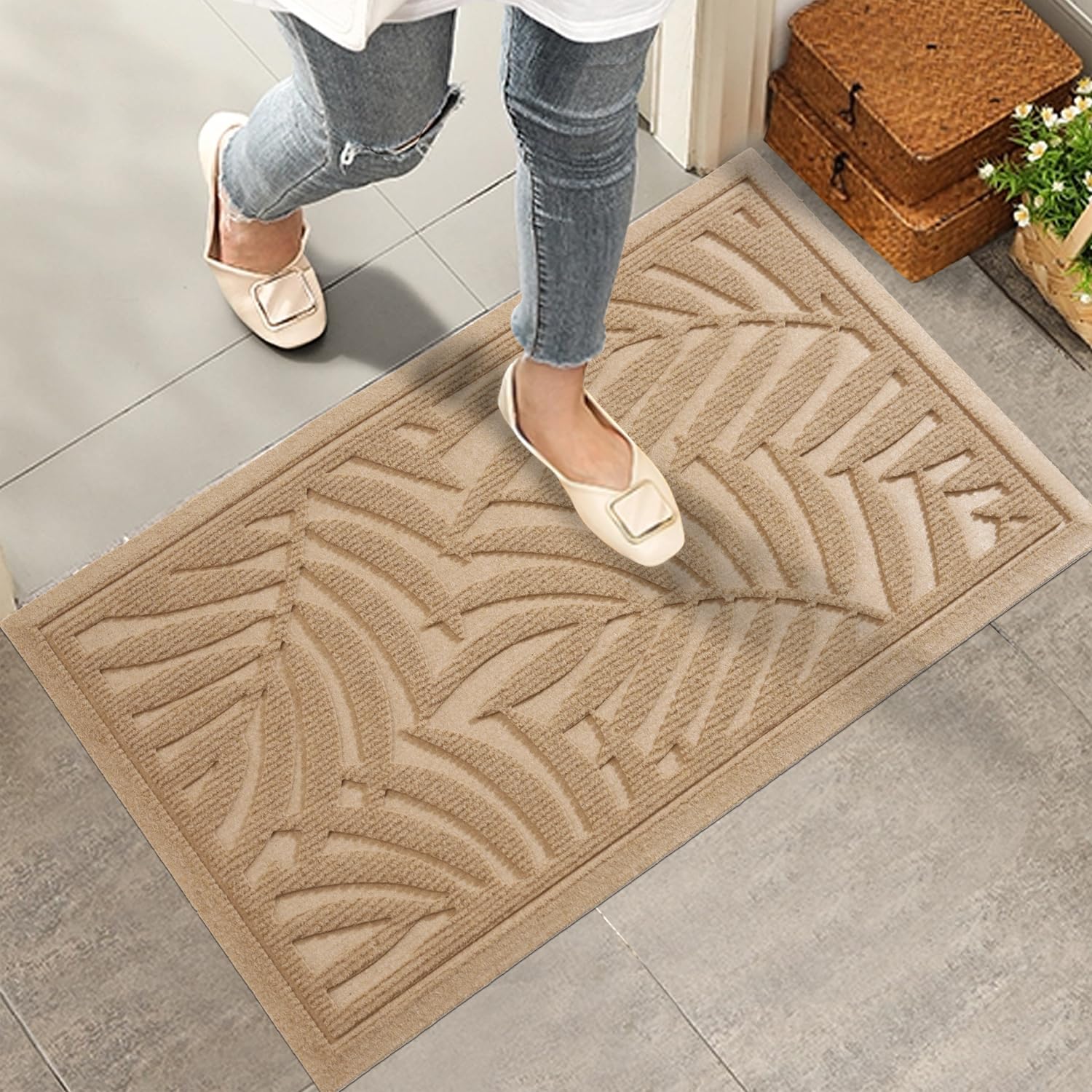 HIYARD Front Door Mat, Absorbent Resist Dirt Welcome Door Mat Indoor Outdoor, Waterproof Doormat, Sturdy Non Slip Backing, Fade 