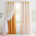 PONY DANCE Blackout Curtains for Bedroom - Orange Ombre Blackout Curtains with Sheer White Gauze,Elegant Layered Curtains Mix an