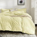 JELLYMONI Light Yellow Duvet Cover King Size, 3pcs Washed Microfiber Bedding Set, Soft Breathable Seersucker Duvet Cover Set wit