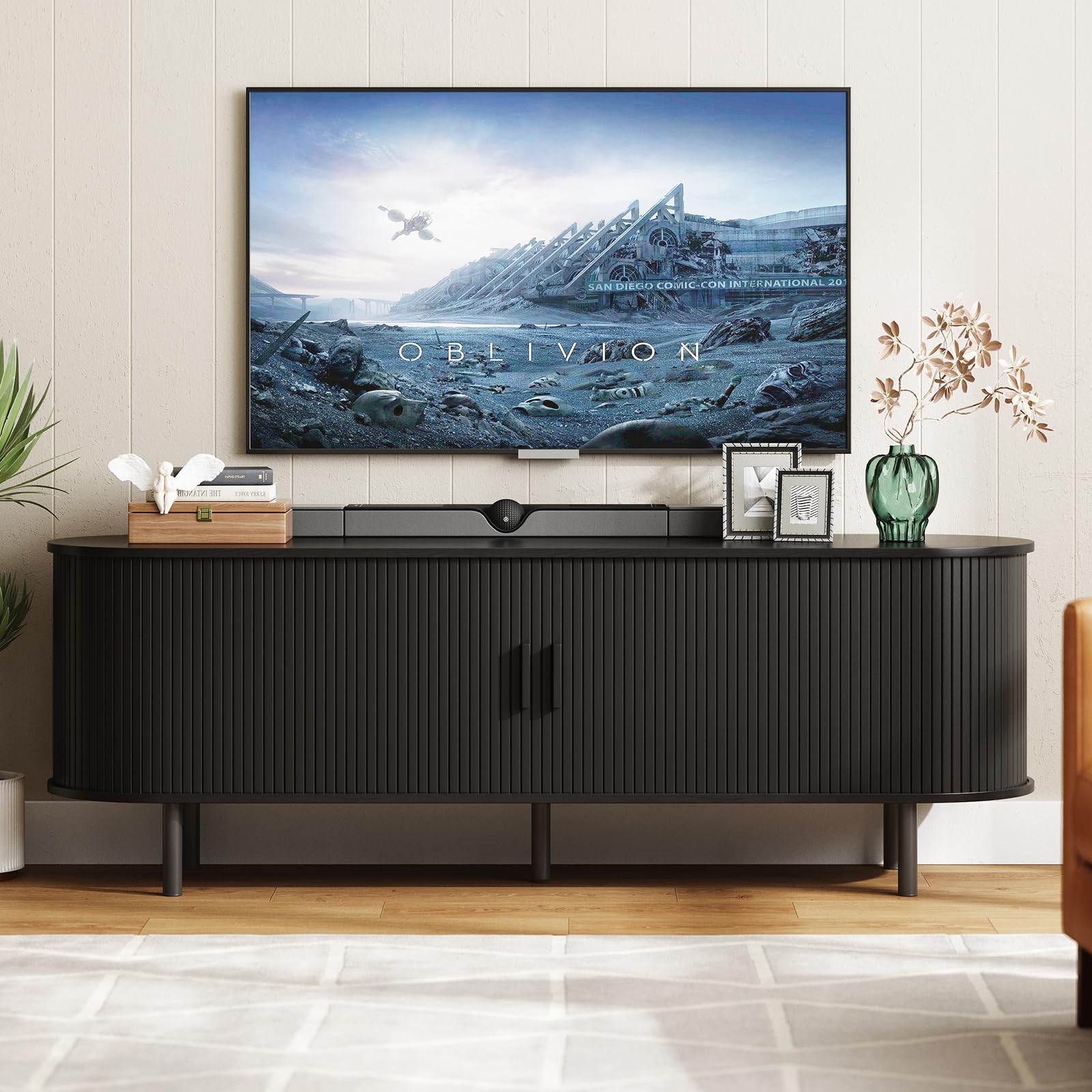 ONBRILL 63  TV Stand with Power Outlet for TVs up to 70 Inch, Entertainment Center with Storage and Adjustable Shelves, Modern M