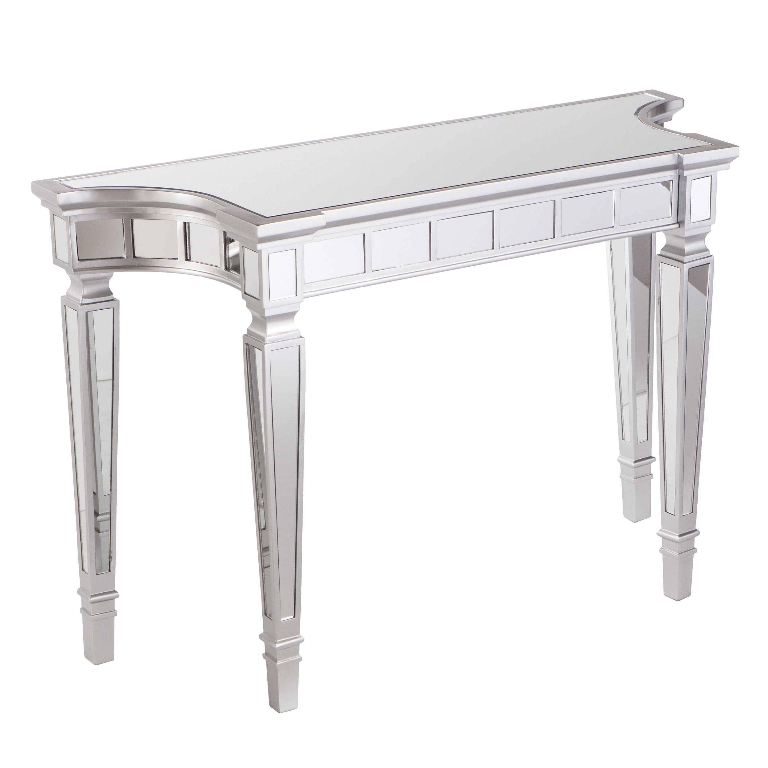 SEI Furniture Glenview Mirrored Matte Silver Trim Console Table, 16 in x 45 in x 30 in (D x W x H)