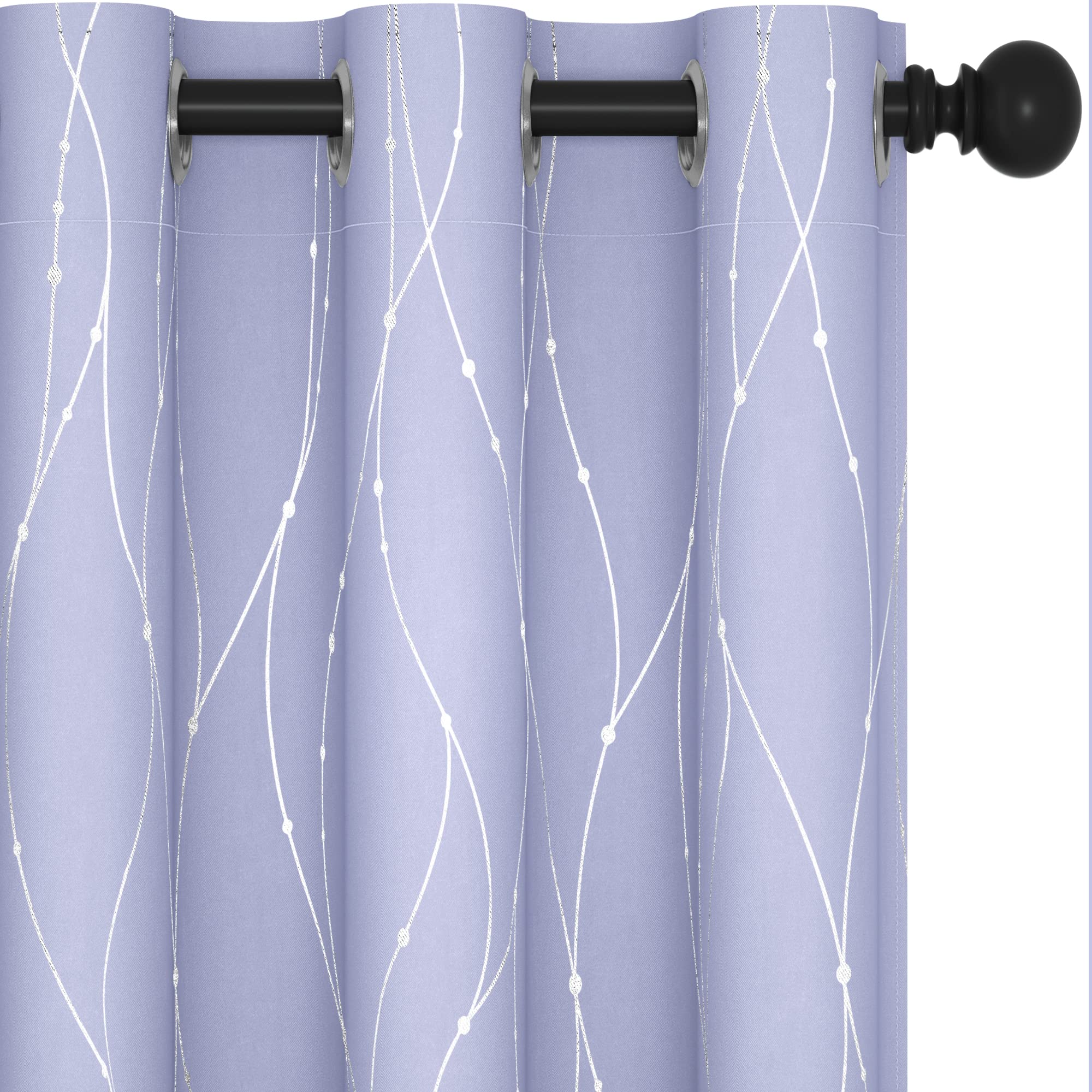 Deconovo Blackout Curtains - Silver Wave Dots Print, Thermal Insulated, Noise Reducing, Privacy Drapes for Bedroom & Living Room