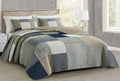 Chezmoi Collection Addy 3-Piece Navy Blue White Gray Taupe Plaid Patchwork Quilt Set - Pre-Washed Cotton Coverlet - Lightweight 