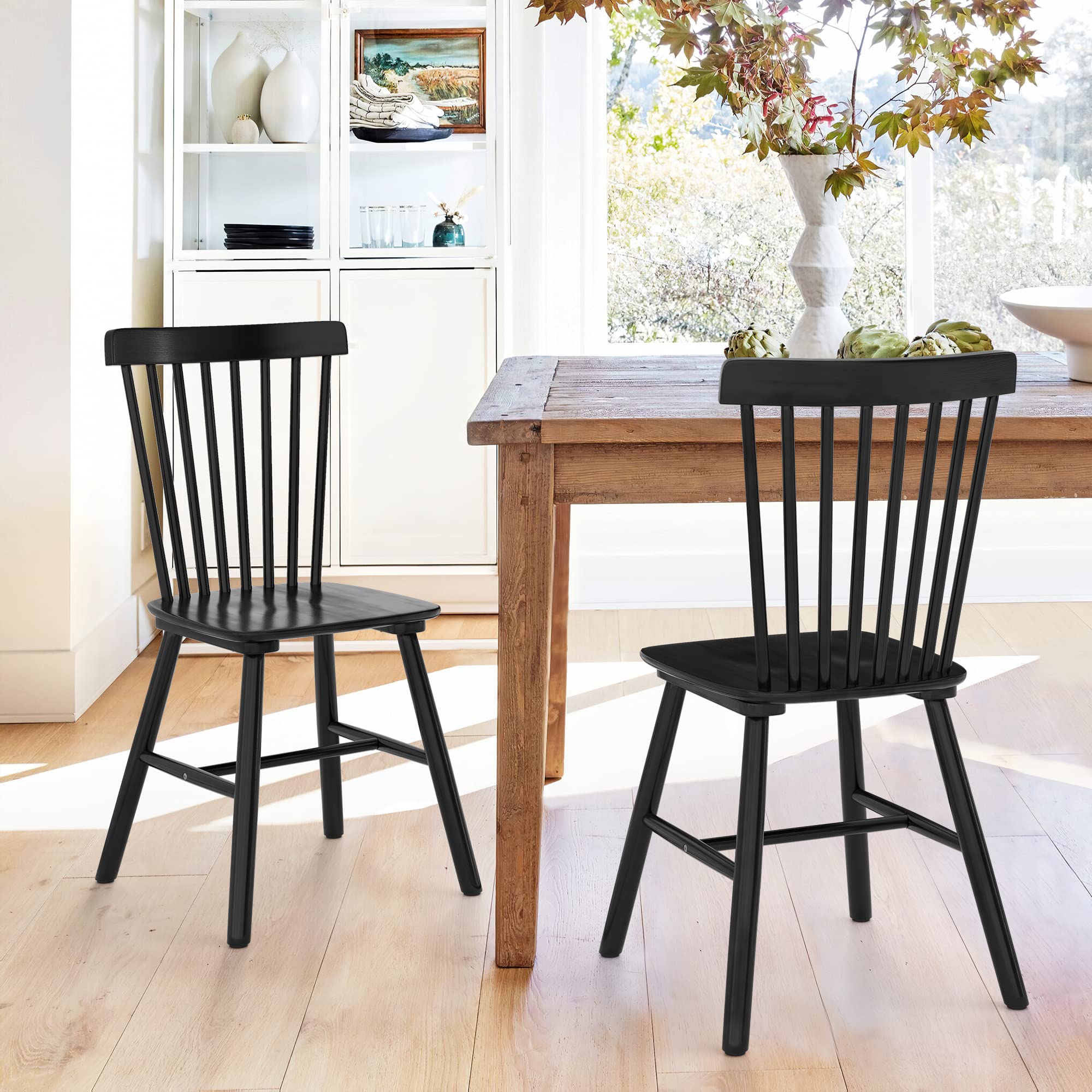 LUE BONA Windsor Dining Chair, Dining Chairs Set of 2, Spindle Back Wood Dining Chair, Kitchen Chairs Wooden Dining Chair, Farmh
