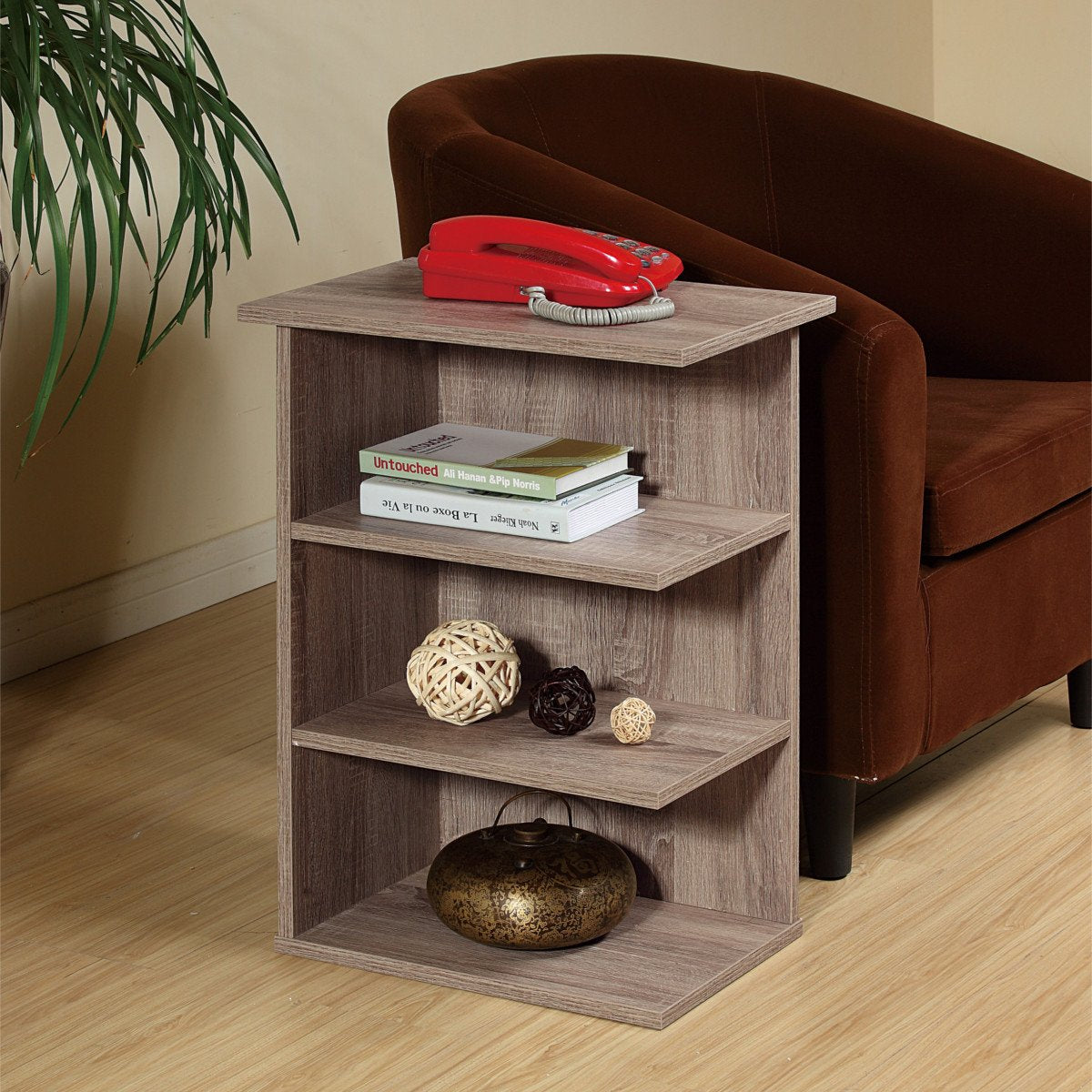 HomeConcept Magazine Rack Chairside End Table Rustic Grey Oak - Set Newspapers, Coffee, or Books on This Classic Design; Perfect