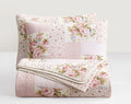 Chezmoi Collection Rosy 3-Piece Queen Size Printed Patchwork Cotton Quilt Set - Pink Flower Floral Striped Polka Dots - Stone Wa